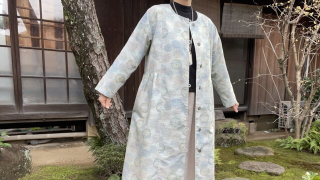 着物リメイク】脇ギャザーの前開きワンピース/紬 | iichi 日々の