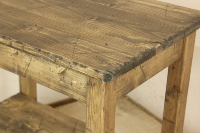 ハンドメイド　ダメージ加工　アンティーク風サイドテーブルラック エボニー色 ダメージ加工 アンティーク風サイドテーブルラック エボニー色