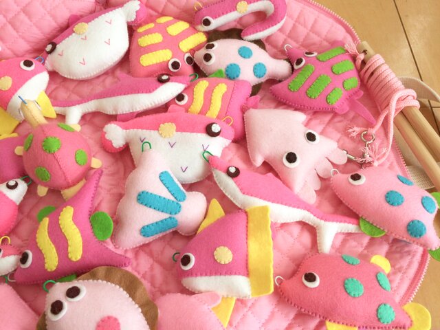 受注制作】フェルト さかなつり 手作りキット ぜーんぶピンク