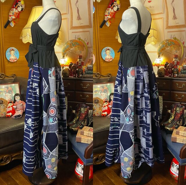 和洋折衷 浴衣 ロング ワンピース パッチワーク リメイク