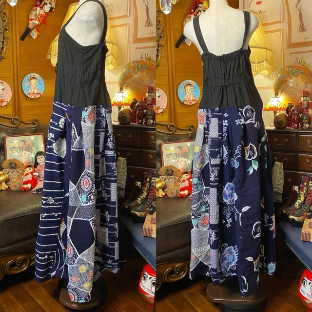 和洋折衷 浴衣 ロング ワンピース パッチワーク リメイク コラージュ