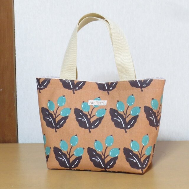 【再販】ミニトートバッグ★植物柄（テラコッタ）