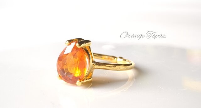 新作☆『オレンジトパーズ』世界でひとつ天然石リングsv925 + 18kgp