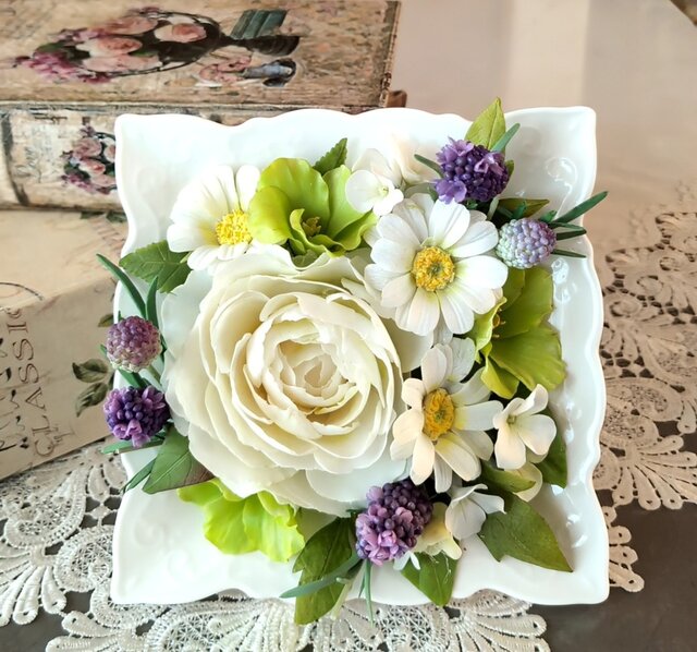 クレイフラワー✨大きなアレンジ✨薔薇・百合・カラー✨ハンドメイド