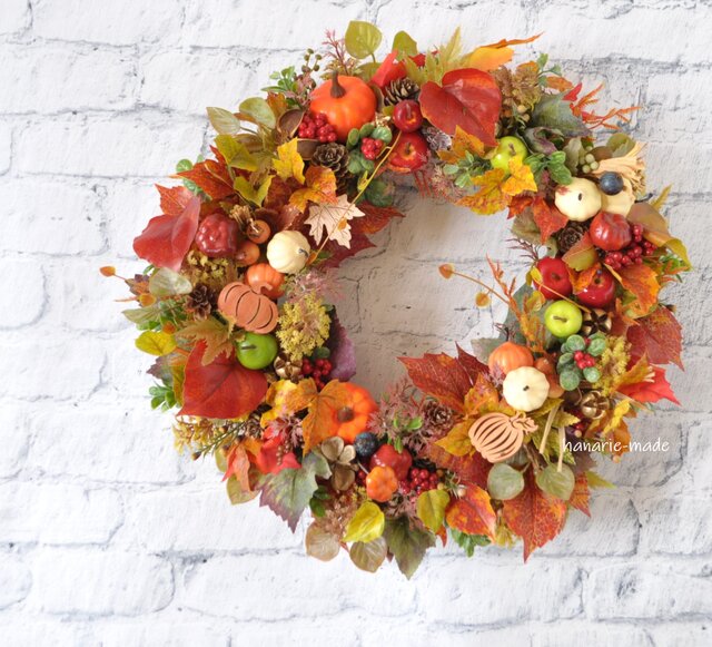 再販 35㎝ 紅葉リーフとパンプキン ハロウィンリース | iichi
