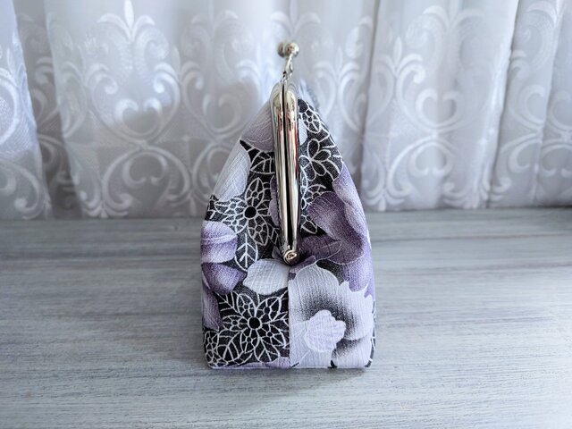 ◇高島ちぢみの和風花柄がま口ポーチ*京ちぢみ和柄日本japan伝統工芸