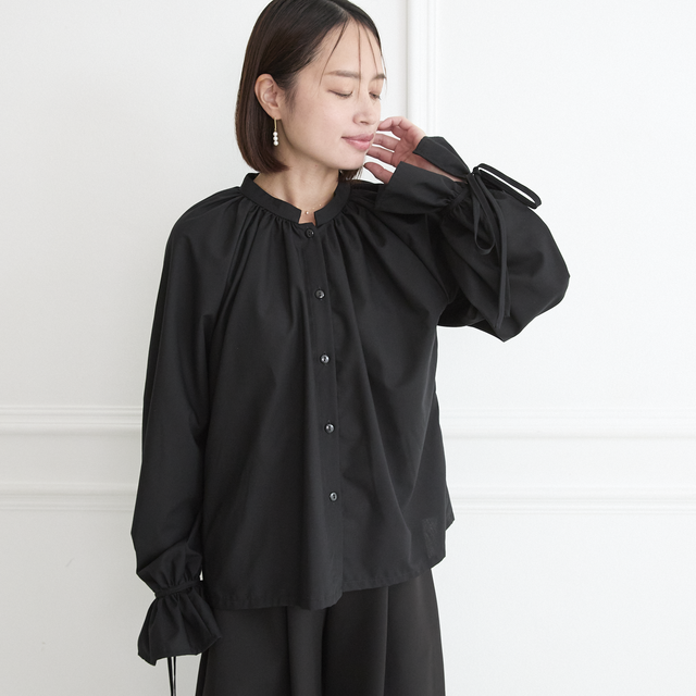 式典〜普段着も◎ 大人可愛い 袖リボン ブラウス ブラック シワになり