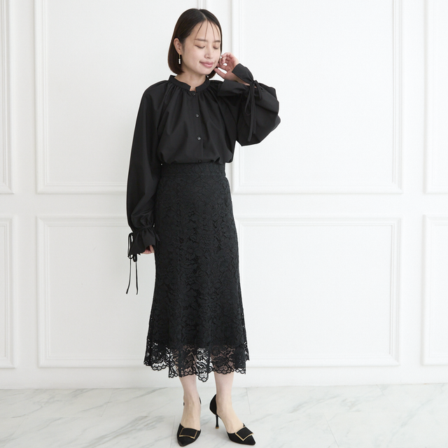 式典〜普段着も◎ 大人可愛い 袖リボン ブラウス ブラック シワになり