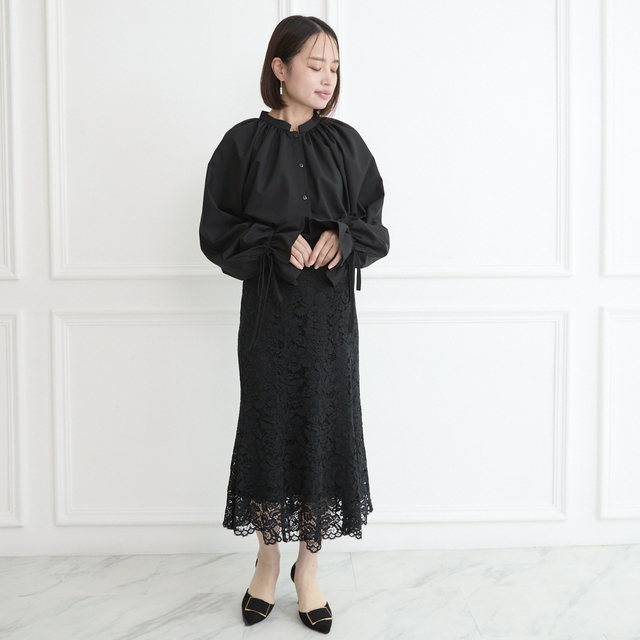 式典〜普段着も◎ 大人可愛い 袖リボン ブラウス ブラック シワになり