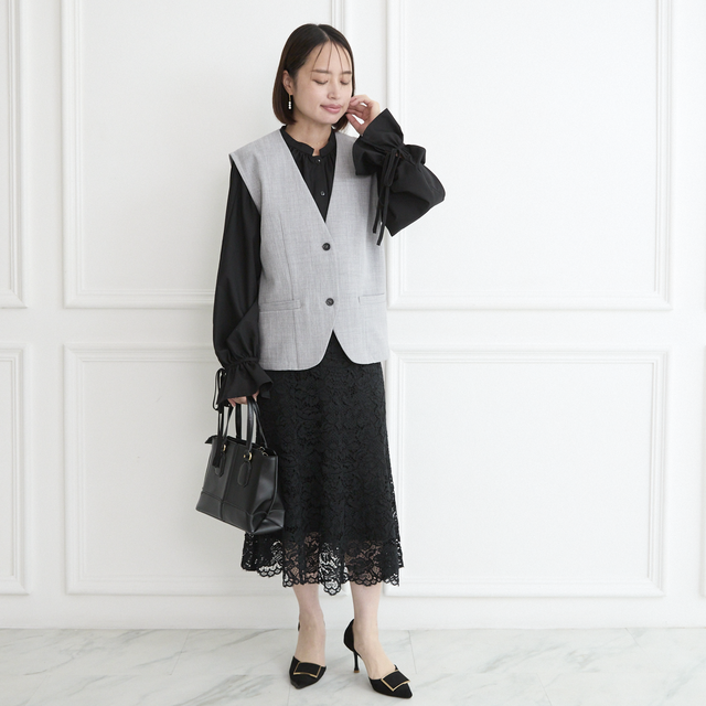 式典〜普段着も◎ 大人可愛い 袖リボン ブラウス ブラック シワになり