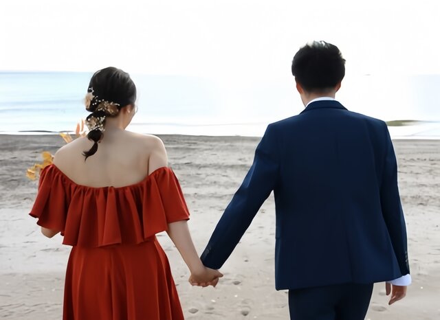 実例写真！パーティードレス テラコッタ色 オフショルダー 編み上げ