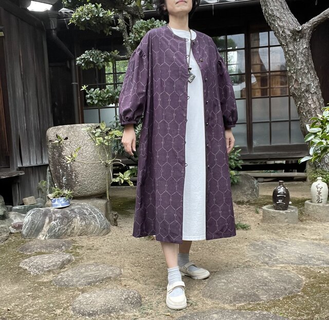 ボートネックのワンピース:着物リメイク （○ハンドメイド○着物