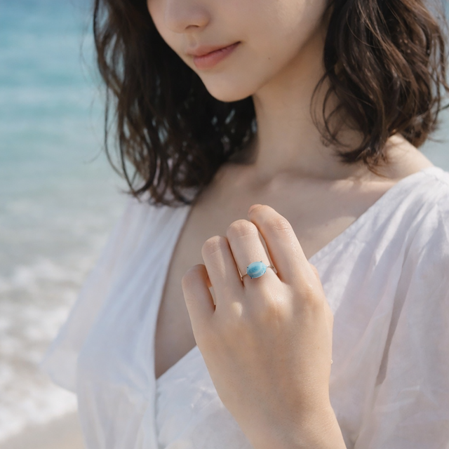ラリマーのぷっくりオーバル、シルバーリング・縦横選択可 ~カリブ海 ラリマーのぷっくりオーバル、シルバーリング・縦横選択可 ~カリブ海