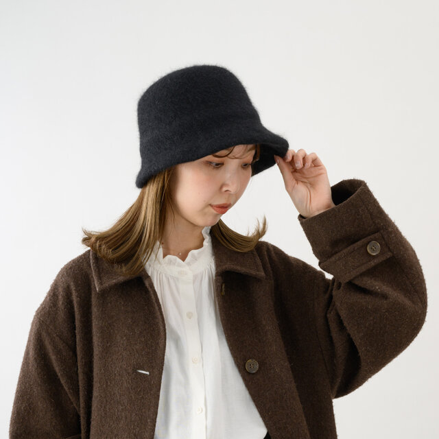 Berta ベルタ アンゴラ混 起毛 クロッシェ YOKOI BERET ブラック [YO-BR018-BK]