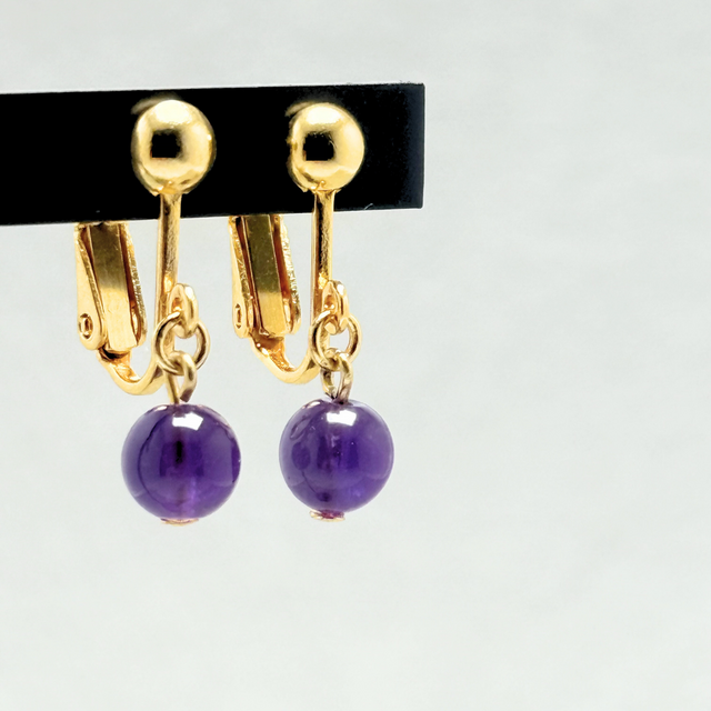 6mm シンプル アメジスト/紫水晶  K18GP イヤリング - ベリーS