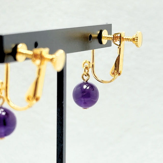 8mm シンプル アメジスト/紫水晶 K18GP イヤリング - ベリーM | iichi