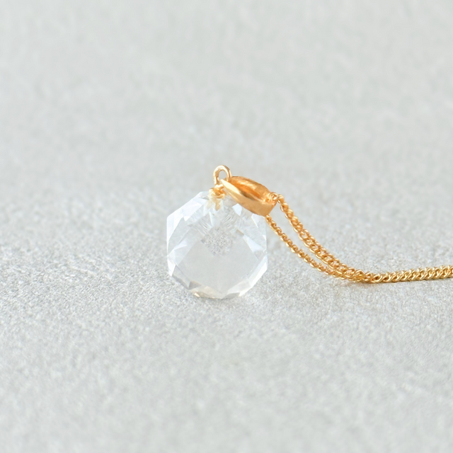 K18 11mm ブリリアントカット クォーツ/白水晶 天然石ネックレス - 光