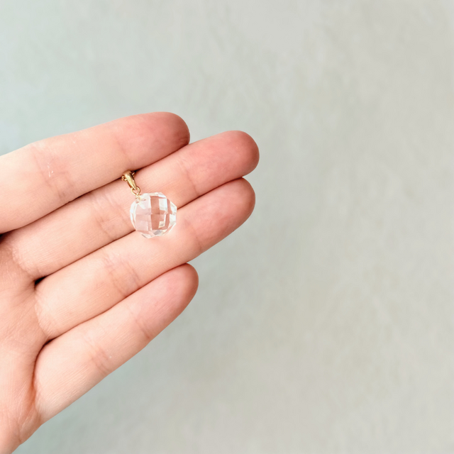 K18 11mm ブリリアントカット クォーツ/白水晶 天然石ネックレス - 光