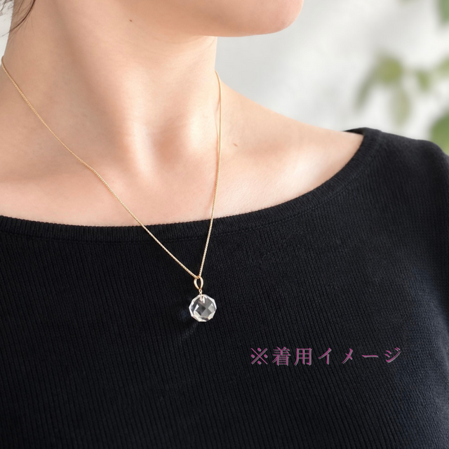 K18 11mm ブリリアントカット クォーツ/白水晶 天然石ネックレス - 光