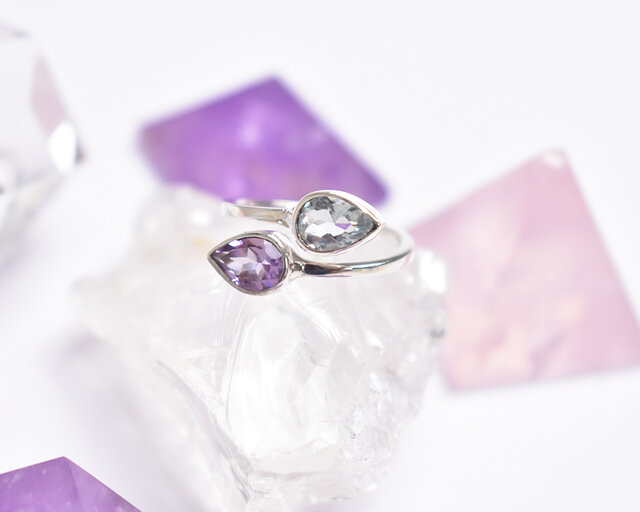 透明感が美しいアクアマリンとアメシストのダブルストーンシルバー