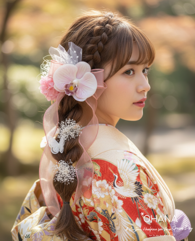 和装髪飾り　ツインテールヘアアクセサリー成人式卒業式袴着物振袖七五三結婚式 ツインテール☆パール☆髪飾り☆かすみ草☆蝶々☆成人式髪飾り☆結婚式