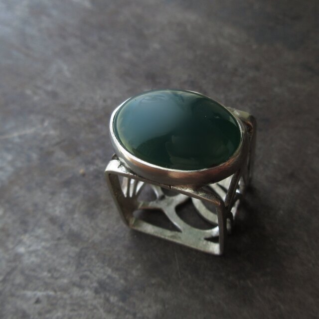 《再出品》安らぎの緑　グリーンめのうのシルバーリング