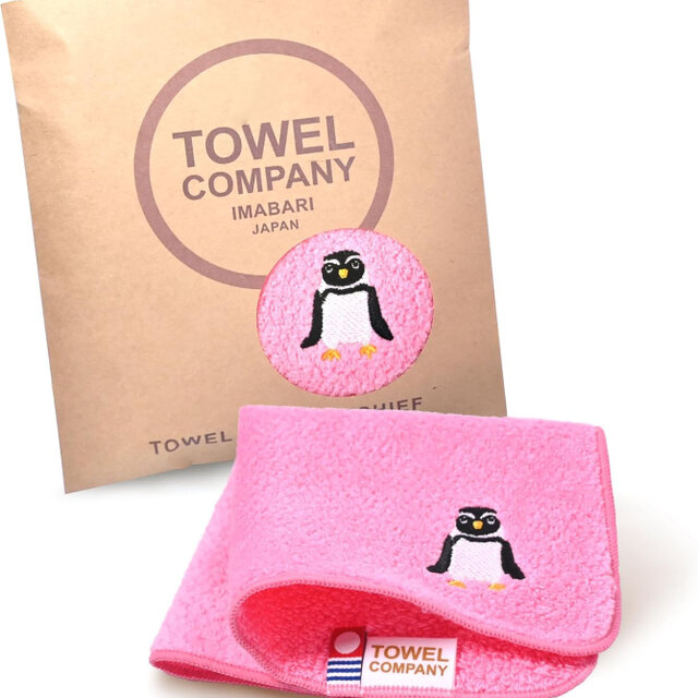 タオル　今治タオル　 アニマルパレード　ペンギン　ピンク　綿100％　 22cm×22cm