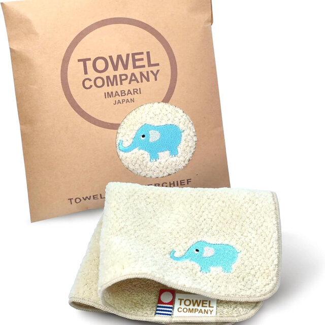 タオル　今治タオル　 アニマルパレード　ゾウ　ベージュ　綿100％　 22cm×22cm