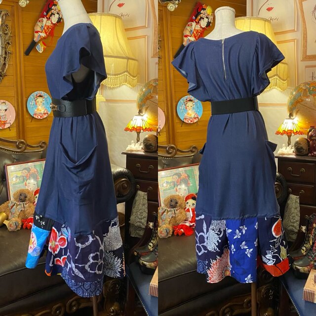 和洋折衷 浴衣 ロング ワンピース パッチワーク リメイク コラージュ