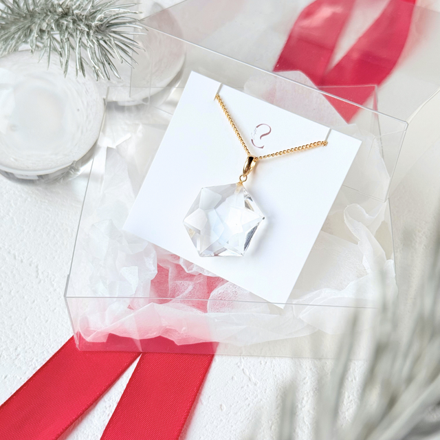 23mm ヘキサゴン クォーツ/白水晶  K18 K24GP 天然石ネックレス - 六芒星M