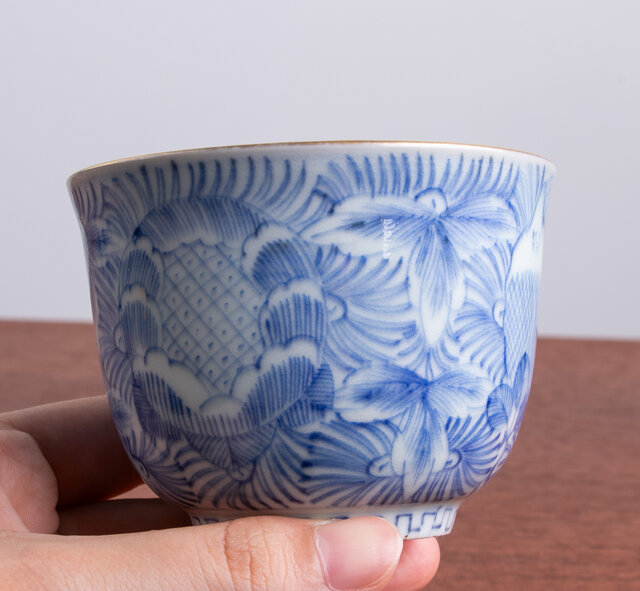 古伊万里 染付 線描き花卉文 向付 江戸後期 E1082B | iichi 日々
