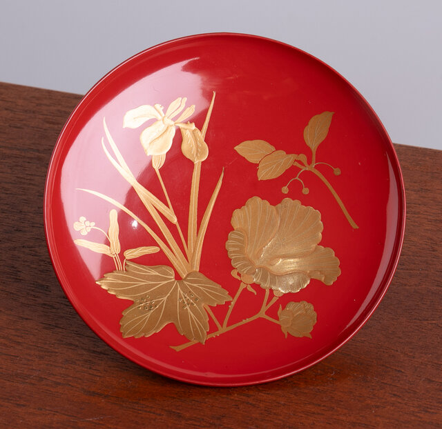 漆芸 絵変わり 松竹梅 鶴雀鶯 金蒔絵 朱塗引盃 三十客 木皿【MA362】 漆芸 絵変わり 松竹梅 鶴雀鶯 金蒔絵 朱塗引盃 三十客 木皿