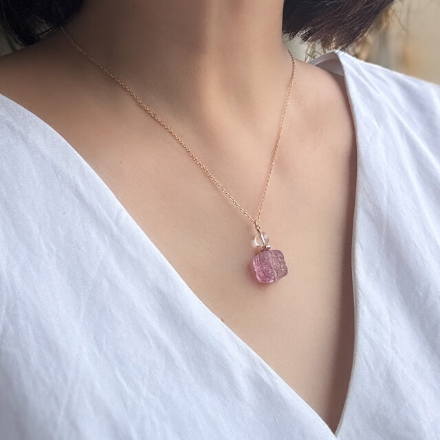 香水瓶モチーフ 天然石フローライト ネックレス 14Kgf アレルギー対応