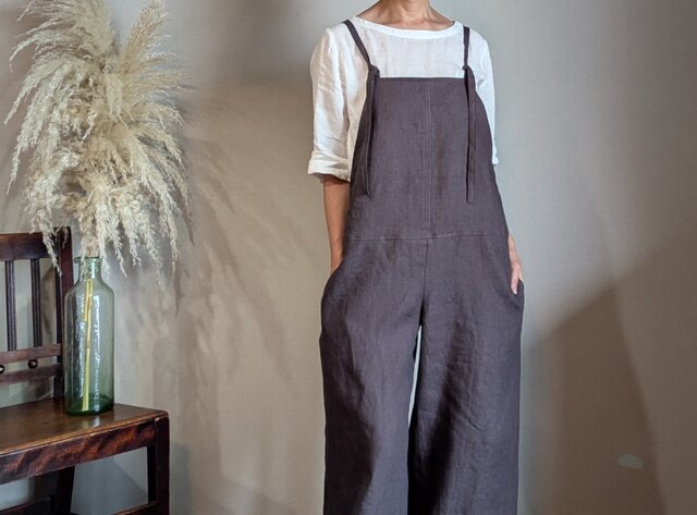 リネンサロペット リネン サロペットパンツ_ダークセピア | iichi 日々の暮らしを