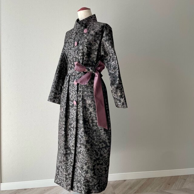 大島紬のコートドレス/kimono coat dress