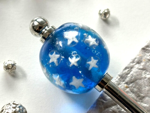 かんざし ブルーの星空のとんぼ玉 青 水色 涼しげ 一本差し 一本簪