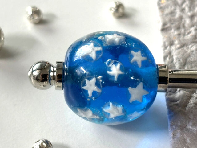 かんざし ブルーの星空のとんぼ玉 青 水色 涼しげ 一本差し 一本簪