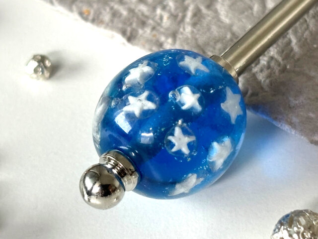 かんざし ブルーの星空のとんぼ玉 青 水色 涼しげ 一本差し 一本簪