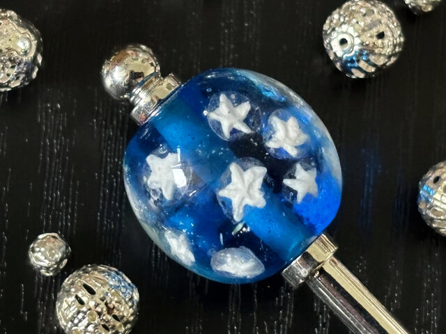 かんざし ブルーの星空のとんぼ玉 青 水色 涼しげ 一本差し 一本簪