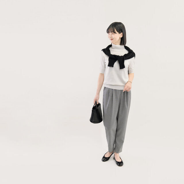 年間頼れる大人のギンガムチェック テーパードパンツ 黒白 ○AGNES-TP