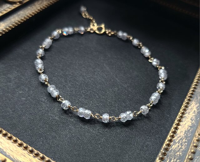 希少✧高品質✧ザンビア産エメラルドブレスレット✧14kgf ホワイトジルコン✽14kgfブレスレット☆ | iichi 日々の暮らしを