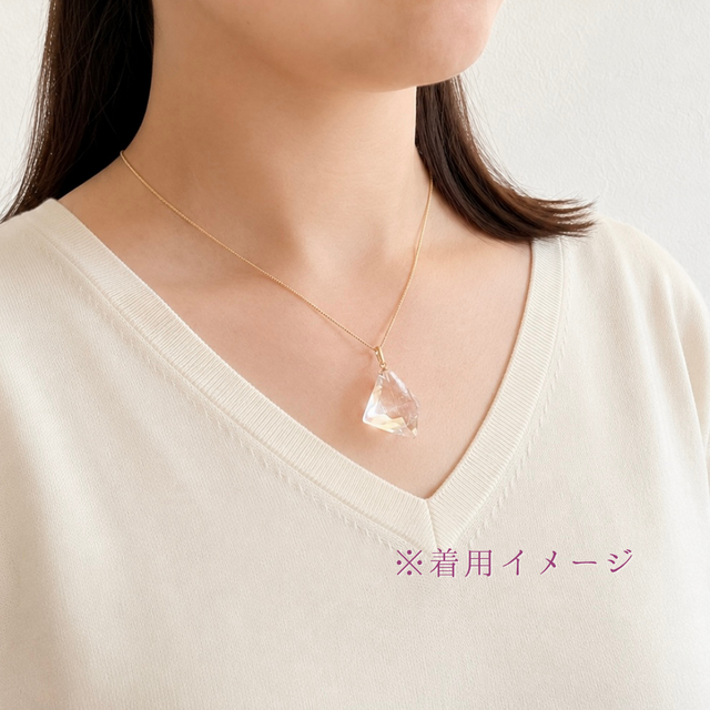 K18 24mm 大粒 クォーツ/白水晶 天然石ネックレス - 変形ダイヤM
