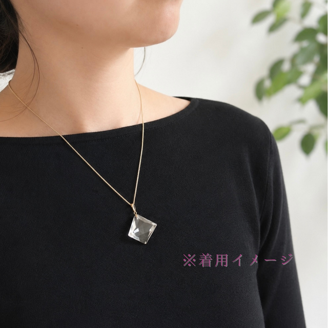 K18 24mm 大粒 クォーツ/白水晶 天然石ネックレス - 変形ダイヤM