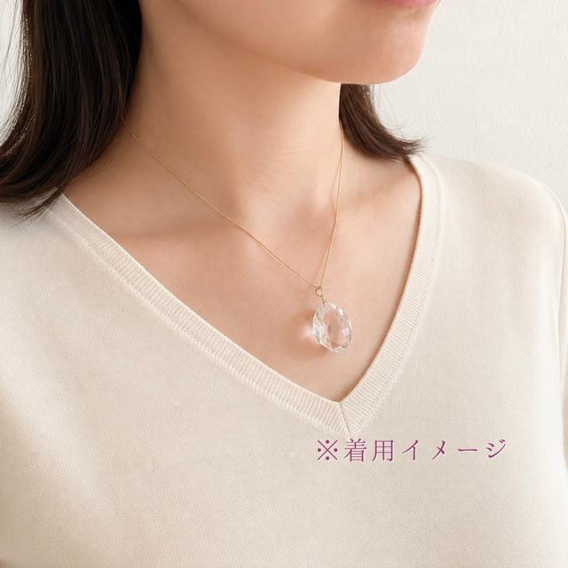 新品　白水晶ネックレス K18 23mm 大粒 クォーツ/白水晶 天然石ネックレス - Prism -clear- M
