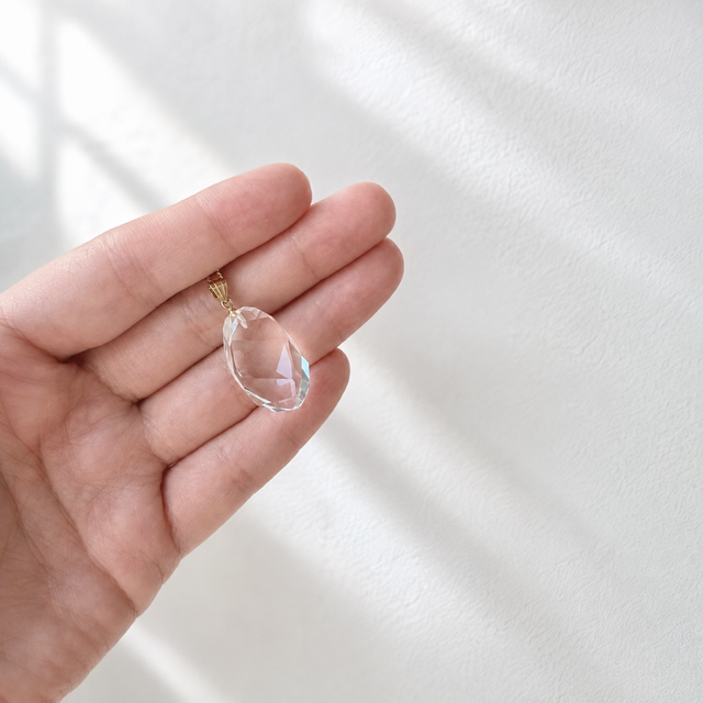 K18 23mm 大粒 クォーツ/白水晶 天然石ネックレス - Prism -clear- M