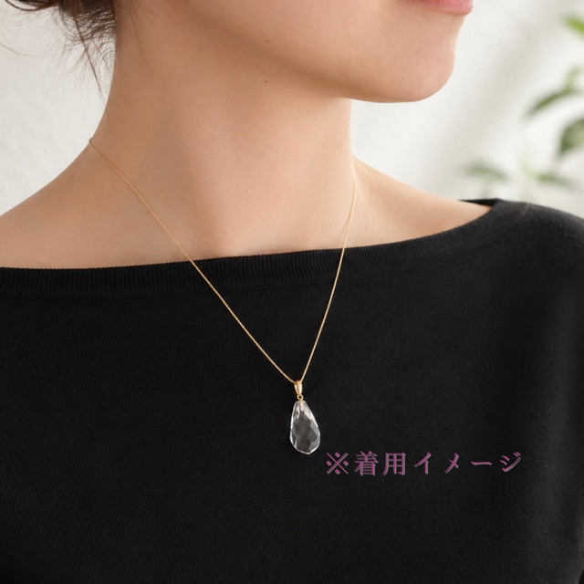 K18 22mm 大粒 クォーツ/白水晶 天然石ネックレス - きらきらドロップ