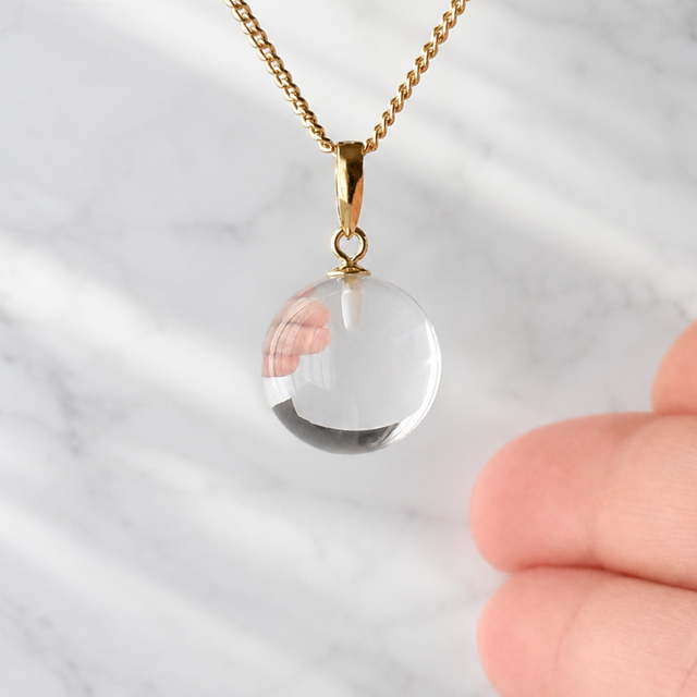 K18 12mm 丸珠 クォーツ/白水晶 天然石ネックレス - Orb -clear- M