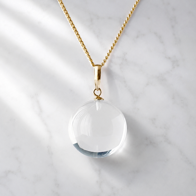 K18 16mm 丸珠 クォーツ/白水晶 天然石ネックレス - Orb -clear- L