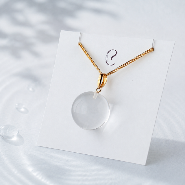 K18 16mm 丸珠 クォーツ/白水晶 天然石ネックレス - Orb -clear- L 