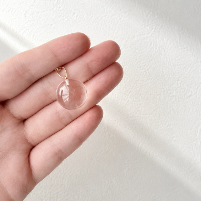 K18 16mm 丸珠 クォーツ/白水晶 天然石ネックレス - Orb -clear- L